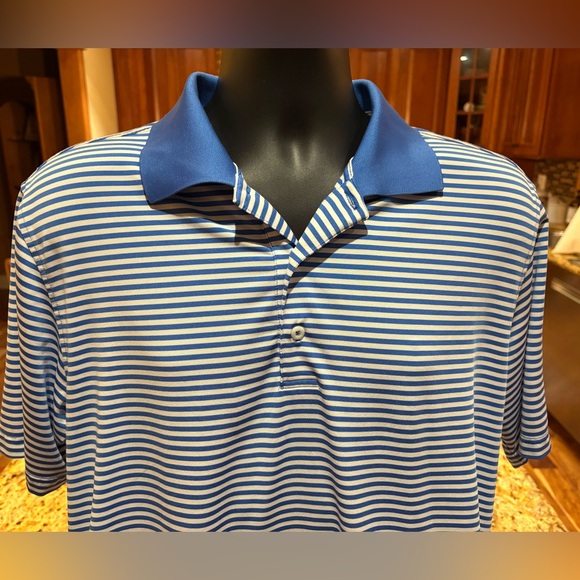 Untuckit men’s polo. Sharp blue striped with‎ logo. EUC. - Picture 2 of 6